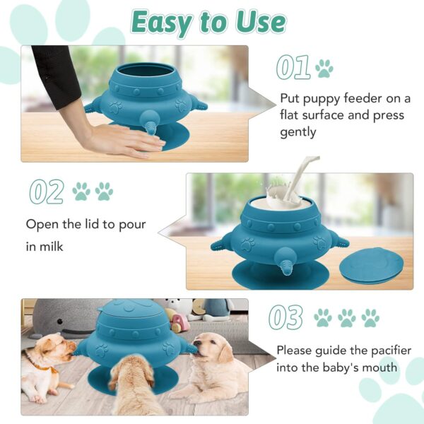 Puppy Feeder for Multiple Puppies, 4 Teats Puppy Milk Feeder Puppy Nipple Feeder Silicone Puppy Nursing Station, 240ml Puppy Nursing Bottles for Kittens, Puppies, Rabbits - Image 3