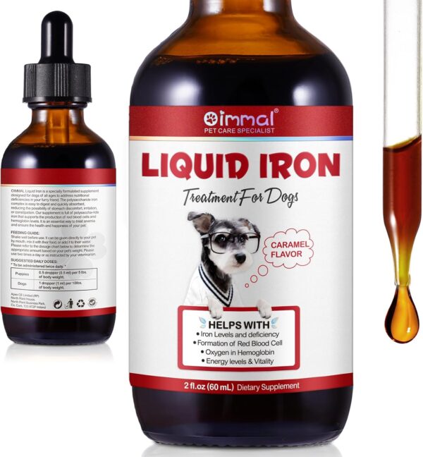 Iron Supplements for Dogs, Liquid Iron for Dogs with Folate and B12 Supports Anemia, Supplement for Anemia in Dogs, Promotes Blood Health 2 oz