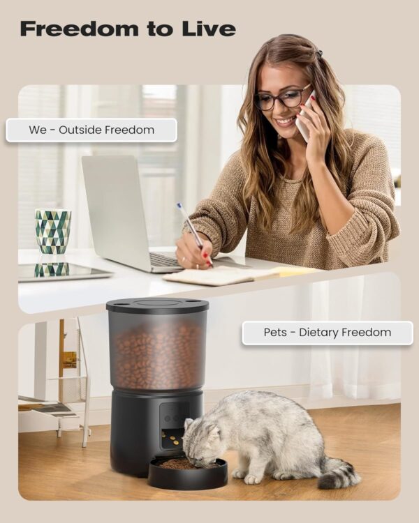 Automatic Cat Feeder: 2.4G/5G Cat Food Dispenser - 5L Cat Feeder with 1-10 Meals - WiFi Cat Feeder Automatic - APP Control - Cat Automatic Feeders - Auto Cat Feeder - Pet Feeder - BEMOONY - Black - Image 5