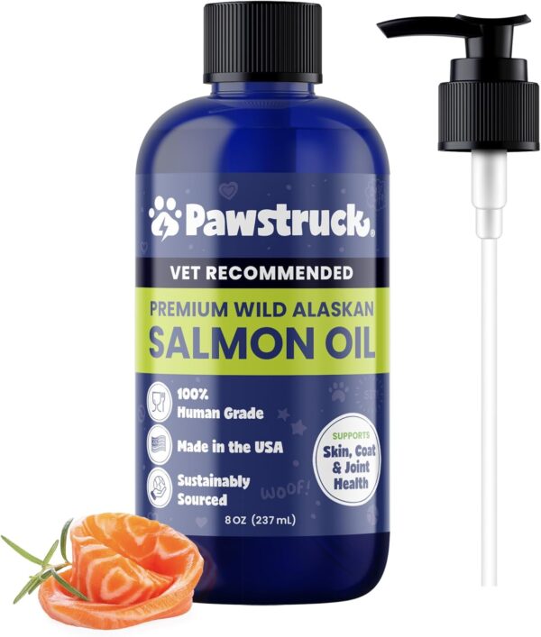 Pure Human-Grade Wild Alaskan Salmon Oil for Dogs & Cats - Vet Recommended Omega 3 & 6 Extra Strength Supplement Food Topper with EPA DHA Fatty Acids for Skin, Coat, Joint, and Immune Support