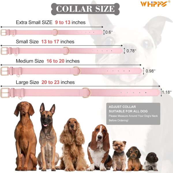 WHIPPY Leather Dog Collar for Small Medium Large Dog Adjustable Soft Breathable Leather Padded Puppy Collar with Alloy Buckle Heavy Duty Waterproof Classic Dog Pet Collar,Pink,M - Image 4