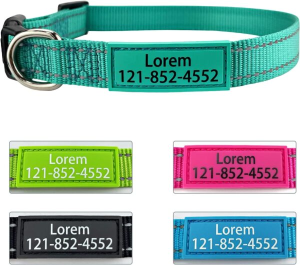 Personalized Dog Collar, Custom ID Collar Reflective Nylon Collar with Pet Name and Phone Number 4 Adjustable Sizes X-Small Small Medium Large Quick Release Buckle and D-Ring (Solid) - Image 6