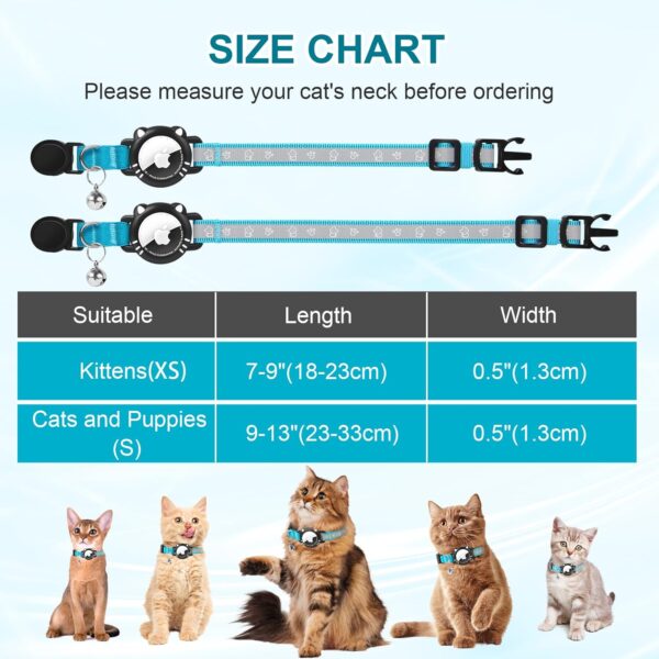 Airtag Cat Collar, Reflective Cat Collar with Apple Air Tag Holder, Breakaway GPS Tracker Pet Collar with Bell for Cat Kitten, Airtag Not Included, Blue, XS(7-9 Inch) - Image 5