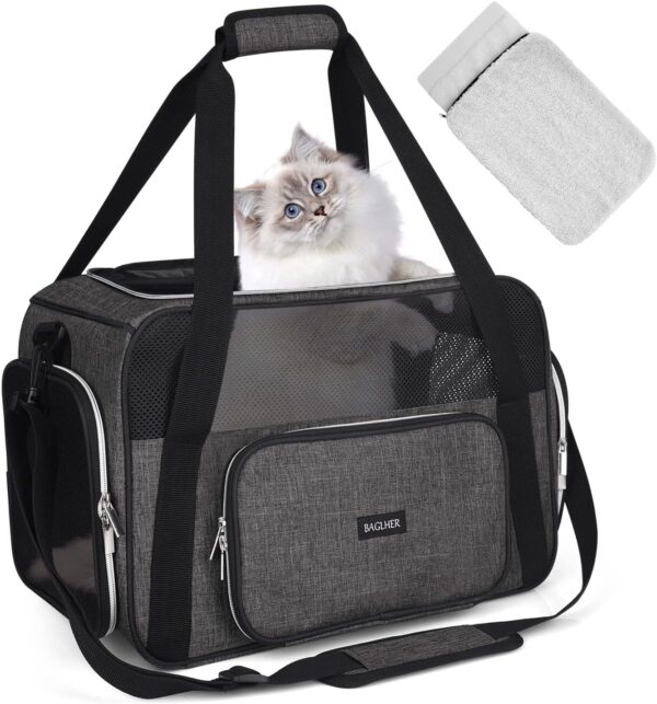 BAGLHER Pet Travel Carrier, Cat Carriers Dog Carrier for Small Medium Cats Dogs Puppies, Airline Approved Small Dog Carrier Soft Sided, Collapsible Puppy Carrier. Grey