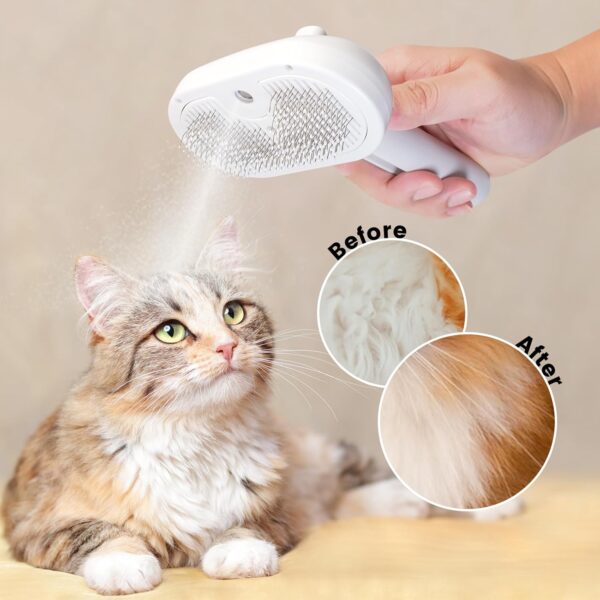 Cat Steam Brush, 3 In 1 Steamy Pet Brush with Release Button and Tank, Anti-Static Cat Steamy Brush for Effective Hair Removal, Rechargeable Steam Cat Brush for Furry Pet - Image 4