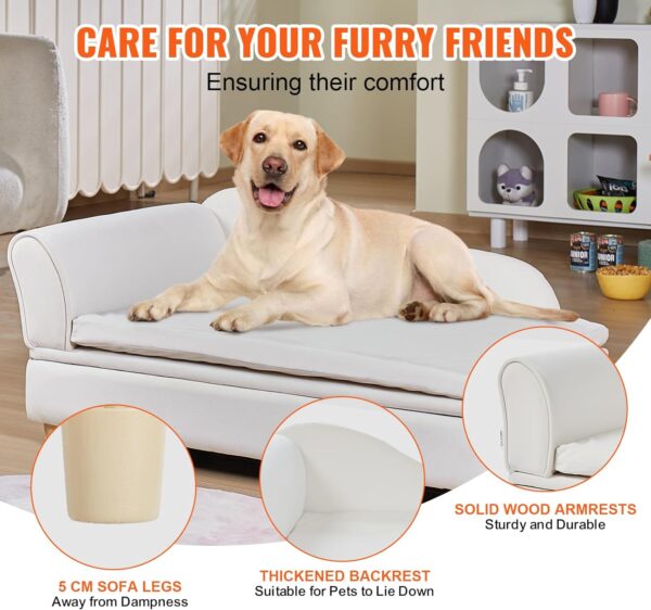 VEVOR Pet Sofa, Dog Couch for Large-Sized Dogs and Cats, Soft Velvety Dog Sofa Bed, 110 lbs Loading Cat Sofa, White - Image 7