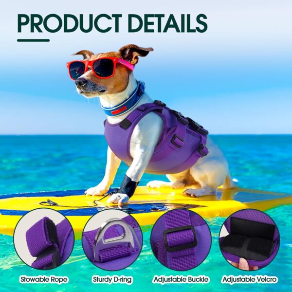 Kuoser Dog Life Jacket, High Flotation Dog Life Vest for Swimming Boating, Adjustable Ripstop Dog Lifesaver for Small Medium and Large Dogs, Reflective Safety Pet Life Preserver with Rescue Handle - Image 4