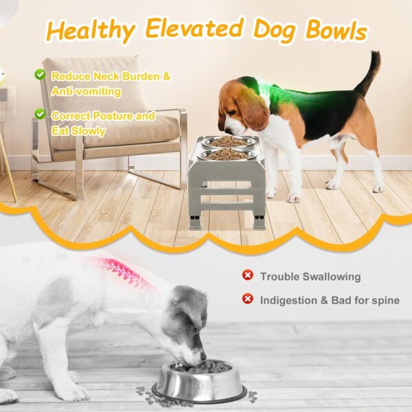 Elevated Dog Bowls for Small Dogs 3 Height Adjustable Raised Dog Bowl Stand with 25oz Stainless Steel Dog Food Bowls Anti-Slip Small Dog Feeder Adjusts to 7.5", 6", 2.75", Light Brownish Gray - Image 3