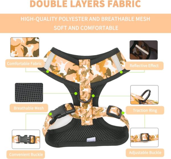 Dog Harness and Leash Set for Small Dogs, Adjustable Reflective No Pull Dog Vest Harness for Puppy with Bow-tie Collar, Leash and Poop Bag (S, Yellow Camouflage) - Image 3