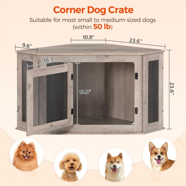 Corner Dog Crate Furniture, Wooden Dog Kennel End Table, Decorative Pet Crate Indoor Use, Furniture Style Dog House for Small Medium Dog, Dog Cage TV Stand, Greige and Black DCHG0801 - Image 4