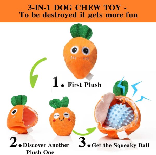 MewaJump Squeaky Dog Toys with Ball, 3-in-1 Plush Cute Dog Toy, Dog Chew Toy with 3 Layers, Dogs Puzzle Pet Toy for Teeth Cleaning, Puppy Enrichment Toys for Small and Medium Breed - Image 3