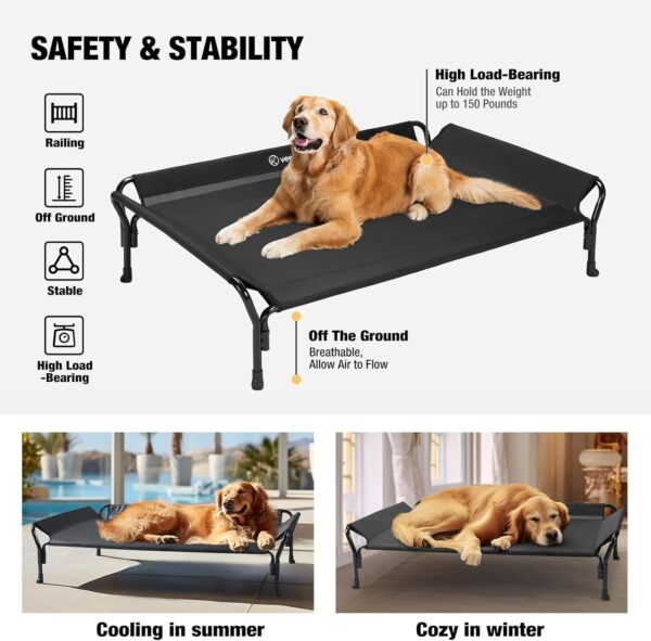 Veehoo Cooling Elevated Dog Bed, Dog Cots Beds for Large Dogs, Raised Dog Bed with Guardrail & Slope Headrest, Durable & Breathable Teslin Mesh, Dog Sofa Bed for Indoor & Outdoor, Large, Black - Image 6