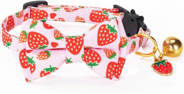 Breakaway Cat Collar with Cute Bow Tie Bell 2Pack Lemon Strawberry Cat Collar for Male Female Soft Cotton Kitty Kitten Collar Cute Cat Collar Ideal for Girl Cats Boy Male Cats - Image 6