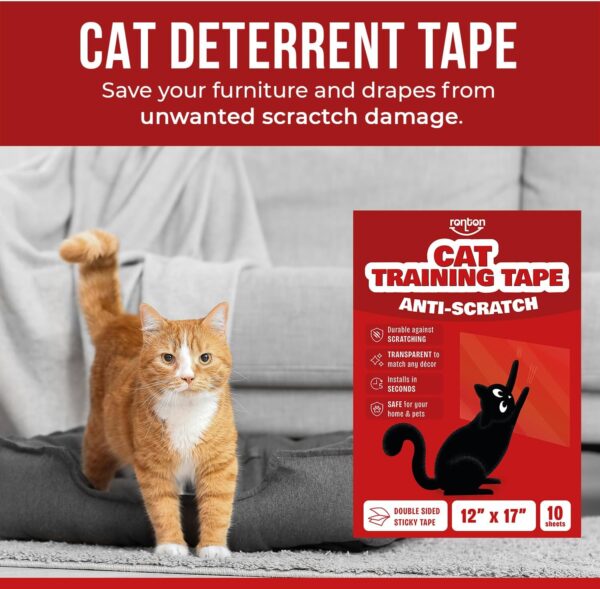 Cat Scratch Deterrent Tape - Anti Cat Scratch for Furniture | 100% Transparent - Double Sided Cat Training Tape | Pet & Kid Safe | Couch, Door, Furniture Protector (10 Sheets) - Image 2