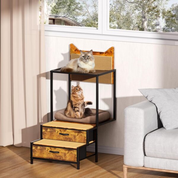 Cat Window Perch with Stairs, Dog Window Perch Pet Bunk Bed for Dogs &Cats with Drawers Storage, Cat Furniture Wall Mounted or Floor Use with Scratch Pad & Mats for Bedside