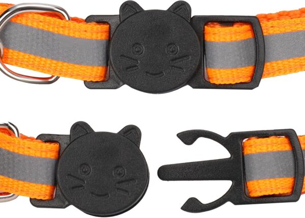 2 Pack Reflective Cat Collars Breakaway with Bells Adjustable Safe Buckle 8.26-13.77 in Cute Kitten Collar Nylon Cat Collars Set for Girl Boy Cats Pet Gifts Supplies Orange Black - Image 3