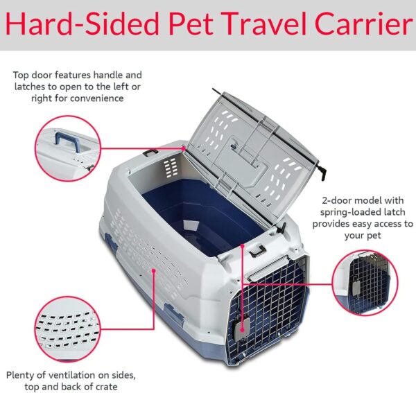 Cat Carrier Pet Carrier Dog Carriers for Small Dogs,Cat Carrier Hard Small Dog Carrier Gray & Blue, 22.8" L x 15.0" W x 13.0" H - Image 2