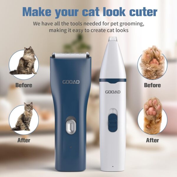 Cat Clippers for Matted Hair, Quiet Cat Shaver for Long Hair, Cordless Cat Hair Trimmer for Grooming, Cat Paw Trimmer Nail Grinder,Pet Shaver Cat Grooming Kit for Cats Small Dogs Animals(Blue) - Image 4