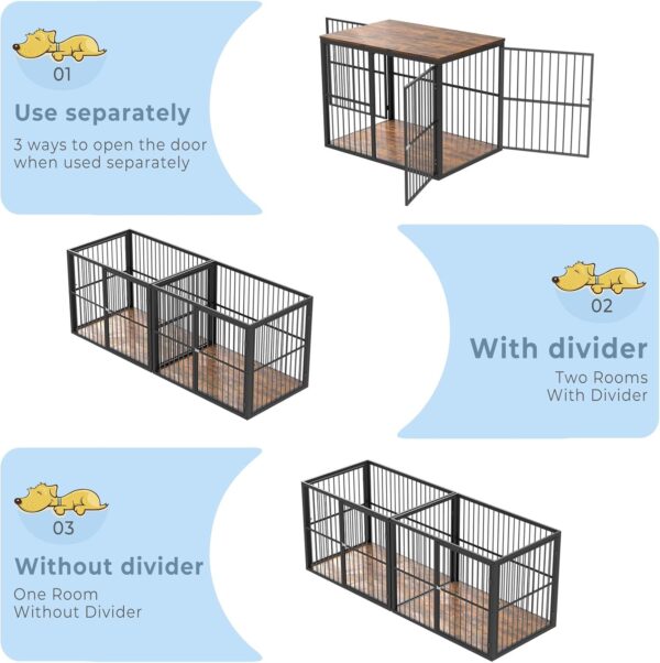 86.62''Dog Crate Furniture Large Breed TV Stand for 2 Dogs with Double Rooms,Wooden Dog Kennel Dog Crate End Table with Removable Divider for Large Medium Dogs, Can Use Separately, Brown - Image 4