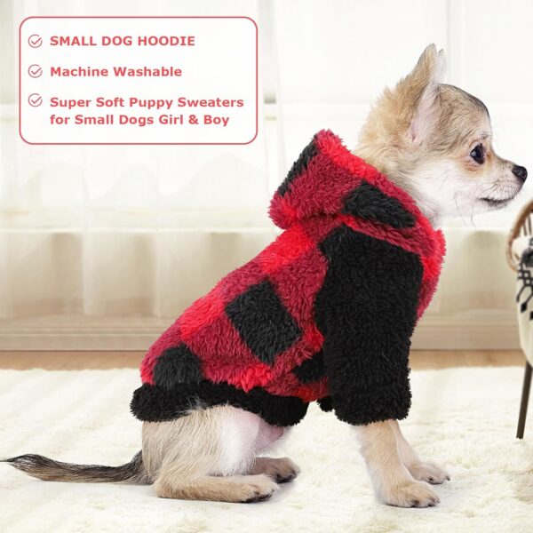 Fleece Dog Hoodie Clothes Dog Sweaters for Small Dogs, Winter Cute Warm Leopard Puppy Chihuahua Sweater, Pet Doggie Sweatshirt for Chihuahua Yorkie Teacup, Cat Apparel (plaid red, X-Small) - Image 8