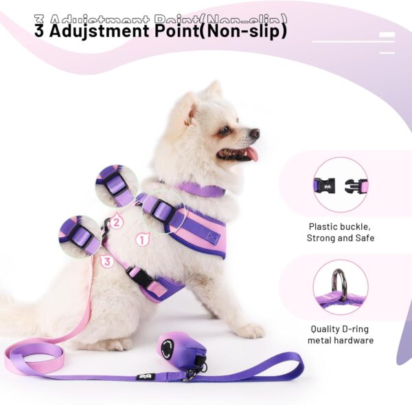 Dog Harness Collar Leash Combo,No Pull Adjustable Vest Cute for Small Puppy Medium Girl/Boy Pets with Poop Bag Holder(XSmall,Purple) - Image 4