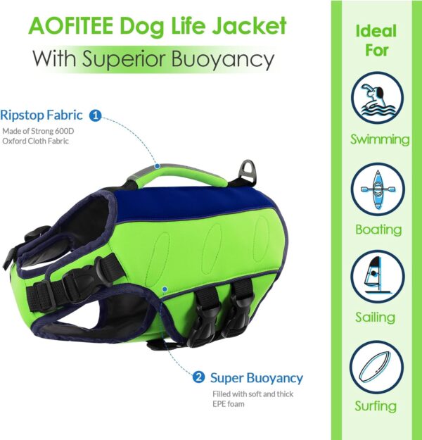 AOFITEE Dog Life Vest for Swimming, Ripstop Small Dog Life Jacket, Reflective Dog Swimming Vest with Rescue Handle and Superior Buoyancy, Adjustable Dog Floating Vests for Small Medium Large Dogs, S - Image 4