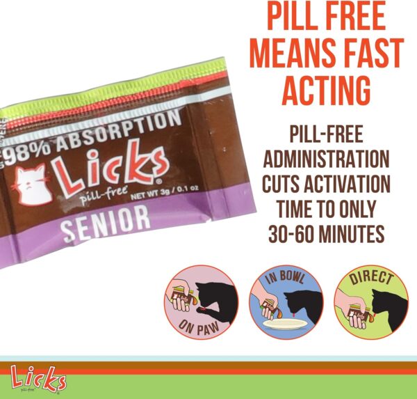 Licks Pill-Free Senior Cat - Joint Support & Digestion Supplement for Senior Cats - Immunity Vitamins & Heart Health Supplements for Older Cats - Gel Packets - 10 Use - Image 6