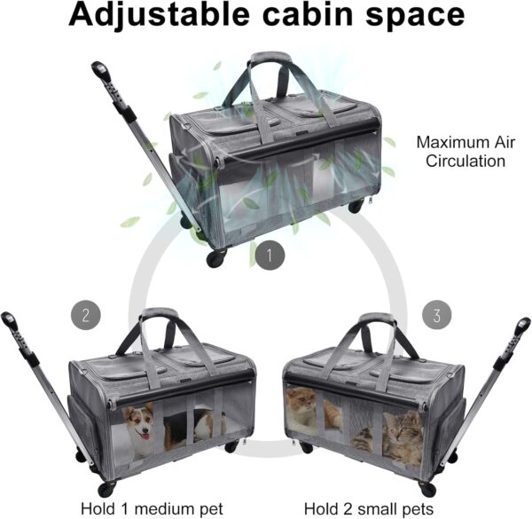 Double-Compartment Pet Rolling Carrier with Wheels for 2 Pets,for Up to 35 LBS,Cat Rolling Carrier for 2 Cats,Super Ventilated Design,Ideal for Traveling/Hiking/Camping - Image 4