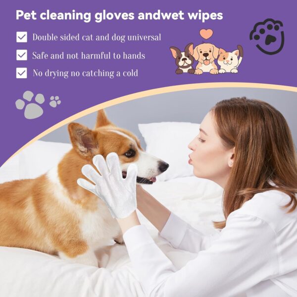 Pet Glove Wipes for Dogs & Cats 8 PCS,Bathing Wipes for Dogs and Cats,Hypoallergenic with Coconut Oil Nourishing Grooming Fur,Cat Dog Cleaning Gloves Wipes,Deodorizing Gloves for Pet Daily Care - Image 5