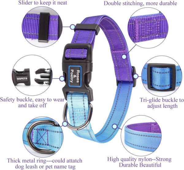 Roses&Poetry Reflective Dog Collar with Gradient Violet, Adjustable Durable Pet Collars for Small Medium Large Dogs (Violet-S) - Image 3