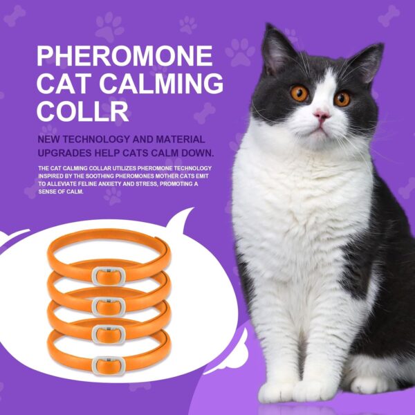 Calming Collar for Cats, 4 Pack Cat Calming Collar, Effective Relief Ancxiety Stress Cat Pheromone Collar, Water-Resistant & Adjustable Cat Calming Collar Fits Cats, Orange - Image 2