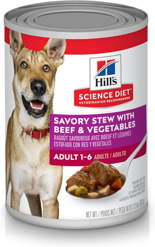 Hill's Science Diet Adult 1-6, Adult 1-6 Premium Nutrition, Wet Dog Food, Beef & Vegetables Stew, 12.8 oz Can, Case of 12