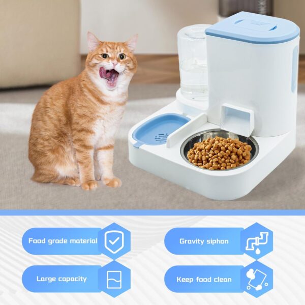 Automatic Cat Food and Water Dispenser Set 2 in 1, All-in-One Gravity Pet Feeder with Stainless Steel Cat Food Bowl Travel Auto Supply Feeder and Water Dispenser for Small Medium Cats Dogs (Blue) - Image 4