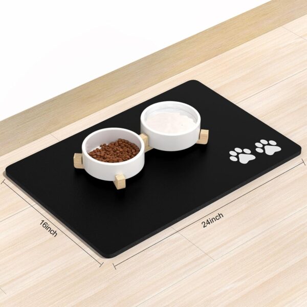 Dog Food Mat, 16"x24" Dog Mat for Food and Water, Absorbent Cat Bowl Mat Protect Floors, Cute Cat Food Mat for Feeding & Watering Supplies, Pet Feeding Mat, Black Footprint Pet Placemat - Image 2