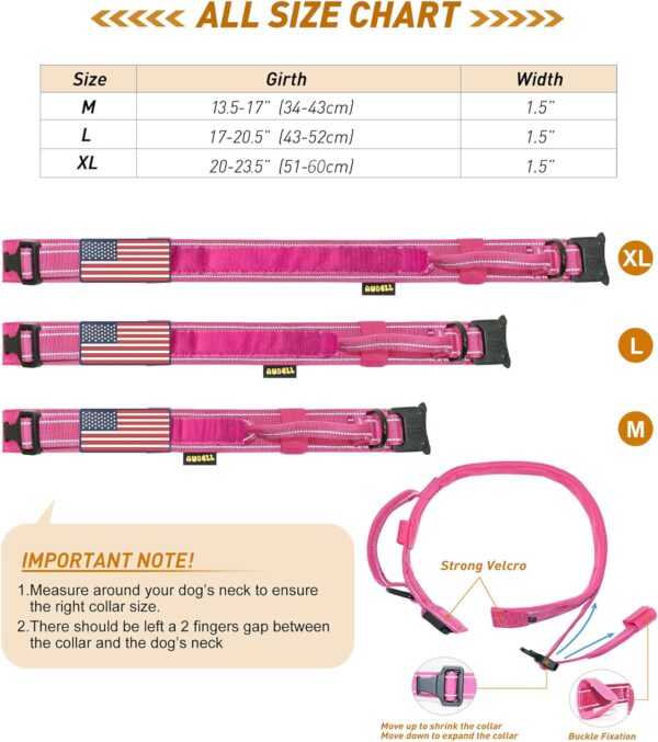 Reflective Dog Collar, Tactical Dog Collar for Medium Dogs, Heavy Duty Dog Collars with Handle and Metal Buckle Great for Female Dogs Training, with Airtag case and 2 Patches(Pink, L) - Image 3