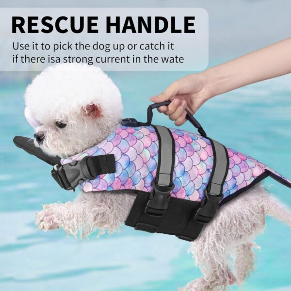 Dog Life Jacket Vest for Swimming Boating, Mermaid Small Swim Vests with Chin Float/Reflective Stripe/Rescue Handle S - Image 3