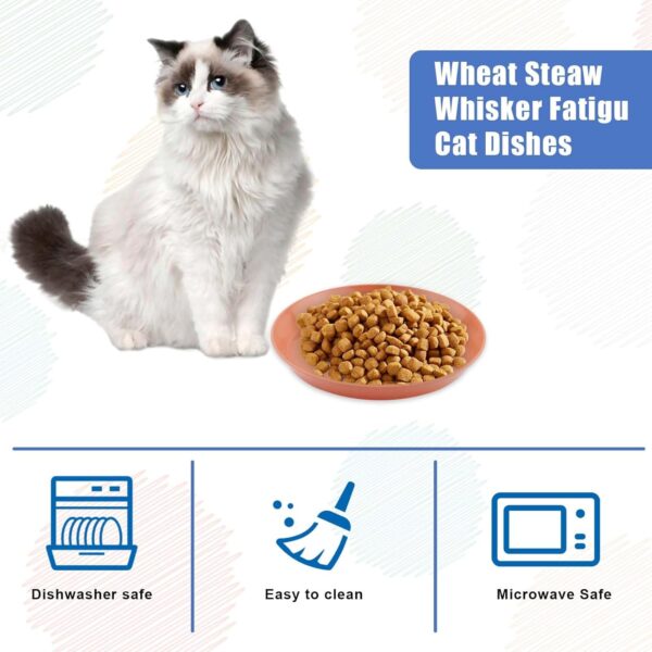 8pcs Cat Food Bowls, 6 inch Whisker Fatigue Cat Bowls for Food and Water Wheat Straw Shallow Wide Cat Dish Plates Colorful Kittens Wet Feeding Watering Tray for Pet Cats Dogs - Image 4