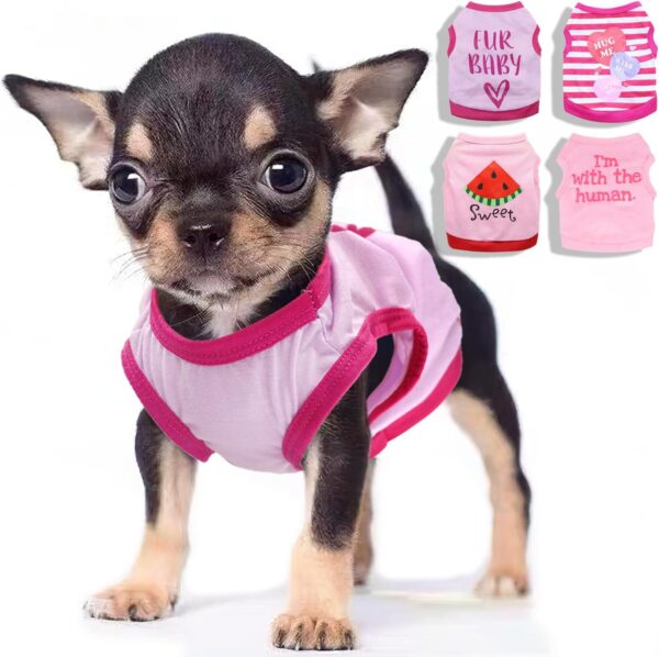 4 Pieces Dog Clothes for Small Dogs Girl Summer Teacup Chihuahua Yorkie Clothes Cute Small Dog Shirts Soft Breathable Pink Puppy Clothes Pet Outfit Cat Clothing XXS (XXSmall)