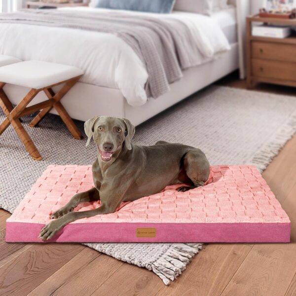 Patas Lague Checkered Orthopedic XL Dog Bed for Large Dogs 42''X28'', Waterproof Big Large Dog Beds with Removable Washable Cover,Egg Crate Foam Pet Bed Mat with Nonskid Bottom, Pink - Image 2