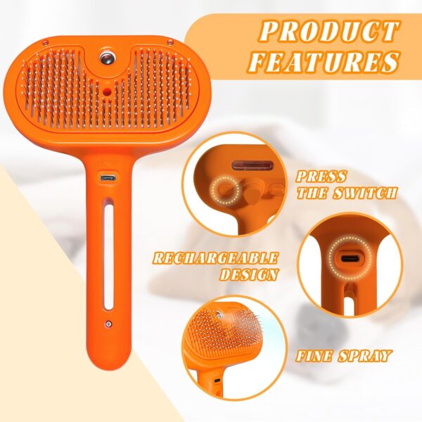 Self-Cleaning Spray Cat Brush for Shedding, Removes Static Flying Hair, and Works Wonders for Both Long and Short-Haired Pets 2 In 1 Cleaning Brush for Cats And Dogs Grooming (Orange) - Image 2