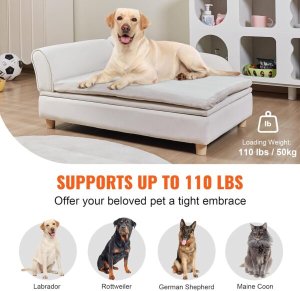 VEVOR Pet Sofa, Dog Couch for Large-Sized Dogs and Cats, Soft Velvety Dog Sofa Bed, 110 lbs Loading Cat Sofa, White - Image 3