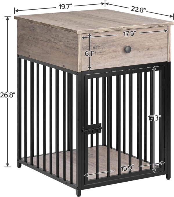 HOOBRO Dog Crate Furniture, Dog Crate Table, Decorative Dog Kennel with Drawer, Indoor Pet Crate End Table for Small Dog, Steel-Tube Dog Cage, Chew-Proof, Greige BG01GW03 - Image 3