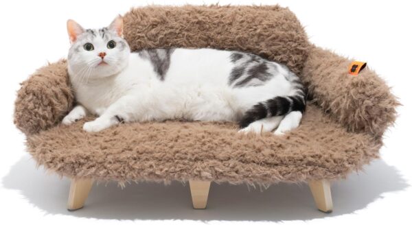 MEWOOFUN Removable Washable Cover Cat Bed - 26"x18.3"x8.5" Elevated Wooden Pet Sofa for Cats & Small to Medium Dogs, Modern Pet Furniture (Brown)