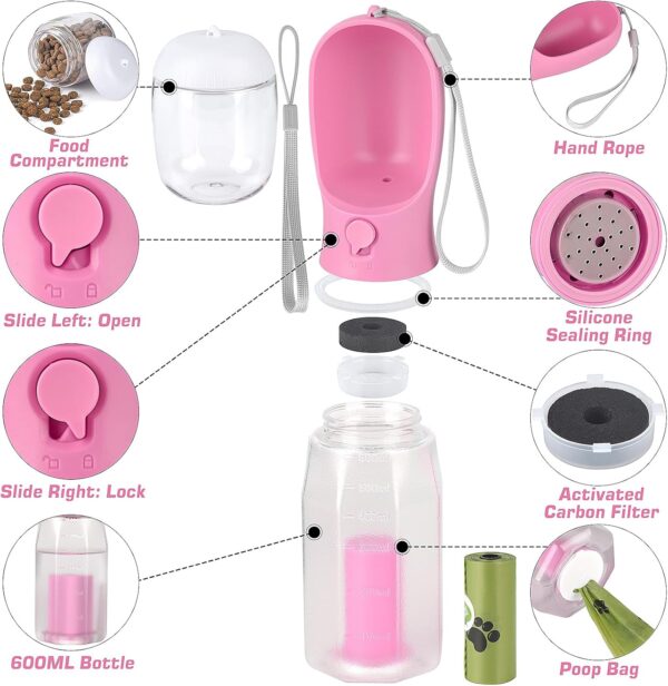 Dog Water Bottle 3-in-1 - Leak Proof Portable Puppy Water Dispenser with Drinking Feeder， Food Container， and Poop Bag Space - Perfect for Outdoor Walking， Hiking， and Travel with Your pet. - Image 2