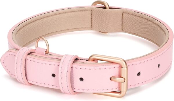 WHIPPY Leather Dog Collar for Small Medium Large Dog Adjustable Soft Breathable Leather Padded Puppy Collar with Alloy Buckle Heavy Duty Waterproof Classic Dog Pet Collar,Pink,M