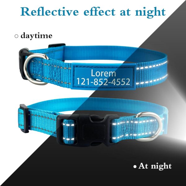 Personalized Dog Collar, Custom ID Collar Reflective Nylon Collar with Pet Name and Phone Number 4 Adjustable Sizes X-Small Small Medium Large Quick Release Buckle and D-Ring (Solid) - Image 4