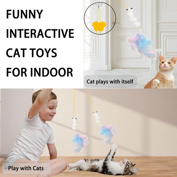 3 Pcs Interactive Toys for Indoor Cats, Best Hanging Cat Toys for Bored Cats, Spring Cat String Toys with Feathers and Bells, Door Hanging Self-Playing Cat Toys (CUTE, Count, 3) - Image 3