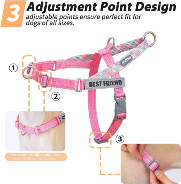 Reflective Dog Harness and Leash Set,No Pull Dog Harness with 2 Patches,Escape Proof/Quick Fit to Adjust Dog Vest Harness,Easy for Training Walking for Small,Medium & Large Sized Dogs(Pink,M) - Image 7