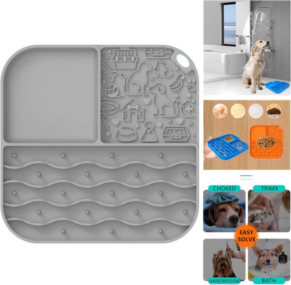 Slow Feeder Dog Bowls Food Grade Silicone Lick Mat for Dogs and Cats Anxiety Relieve with 80 Suction Cup BPA-Free Gray Licking Pad Hanging Hole Pets Easy Grooming and Dental Health Pet Supplies - Image 3