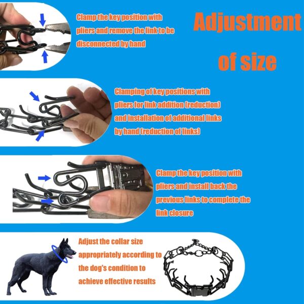 Prong Training Collar for Dogs, Adjustable Dog Pinch Collar with Quick Release Buckle, No Pull Collar for Small Medium Large Dogs, Extra Link and Caps - Image 5